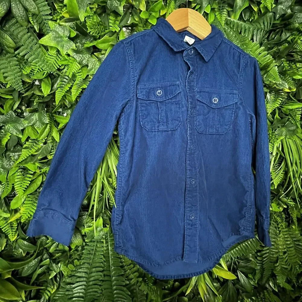 BABY GAP Boys Shirt Size 5‎ Years Blue Button Long Sleeve Corduroy Design 0858